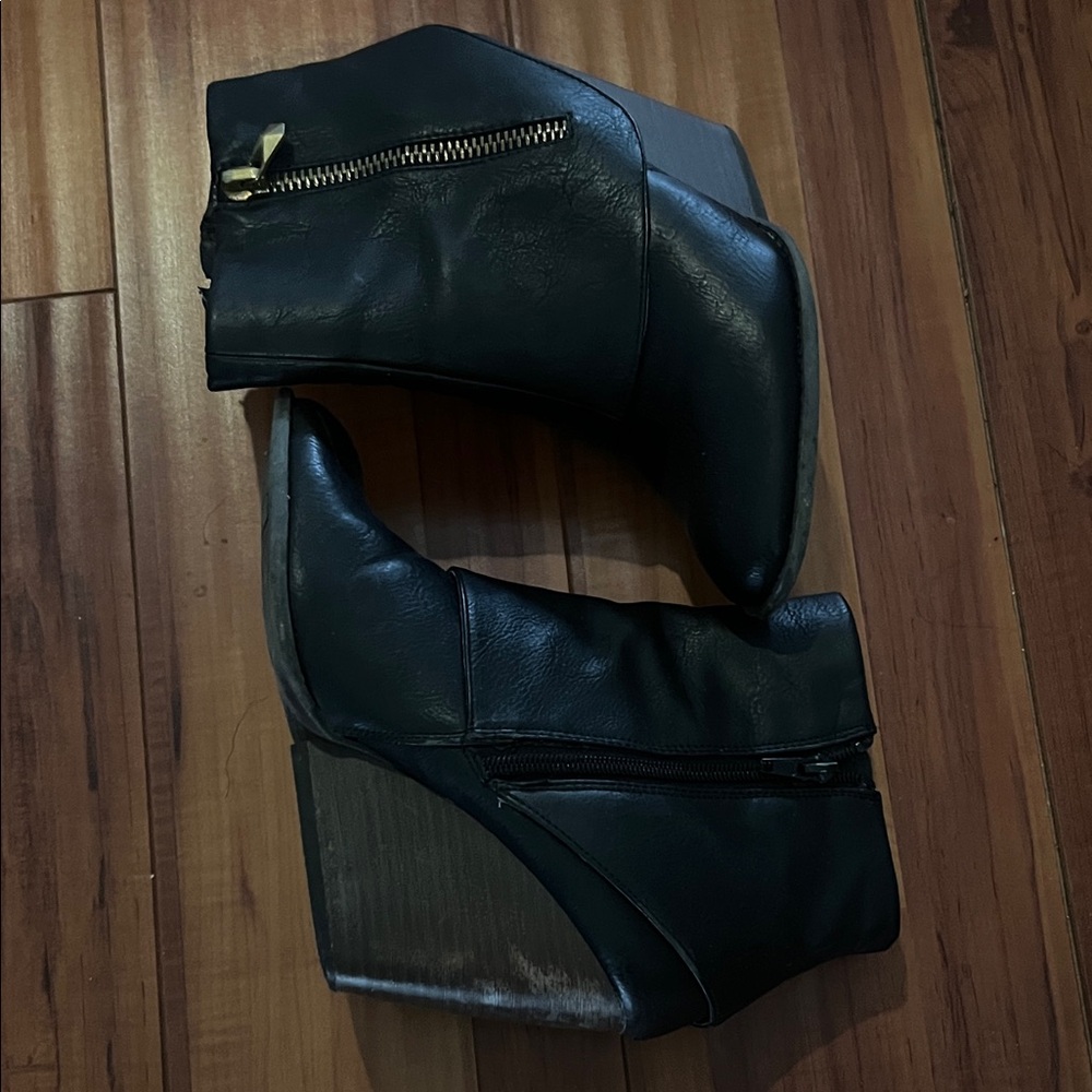 Fergalicious Black Wedge Ankle Booties with Side Zipper